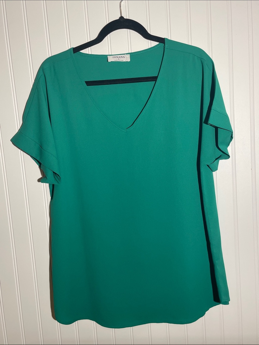 Zenana Outfitters Teal Green V‑Neck Flutter Sleeve Blouse